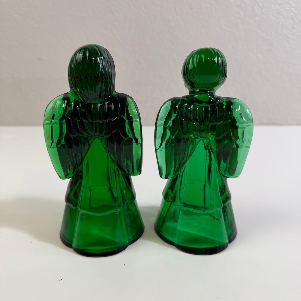 Fenton Emerald Green Glass Angel Figurines Praying Boy and Girl Set of 2 USA - Picture 2 of 6